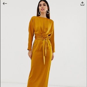 Mustard color floor length dress. Formal.